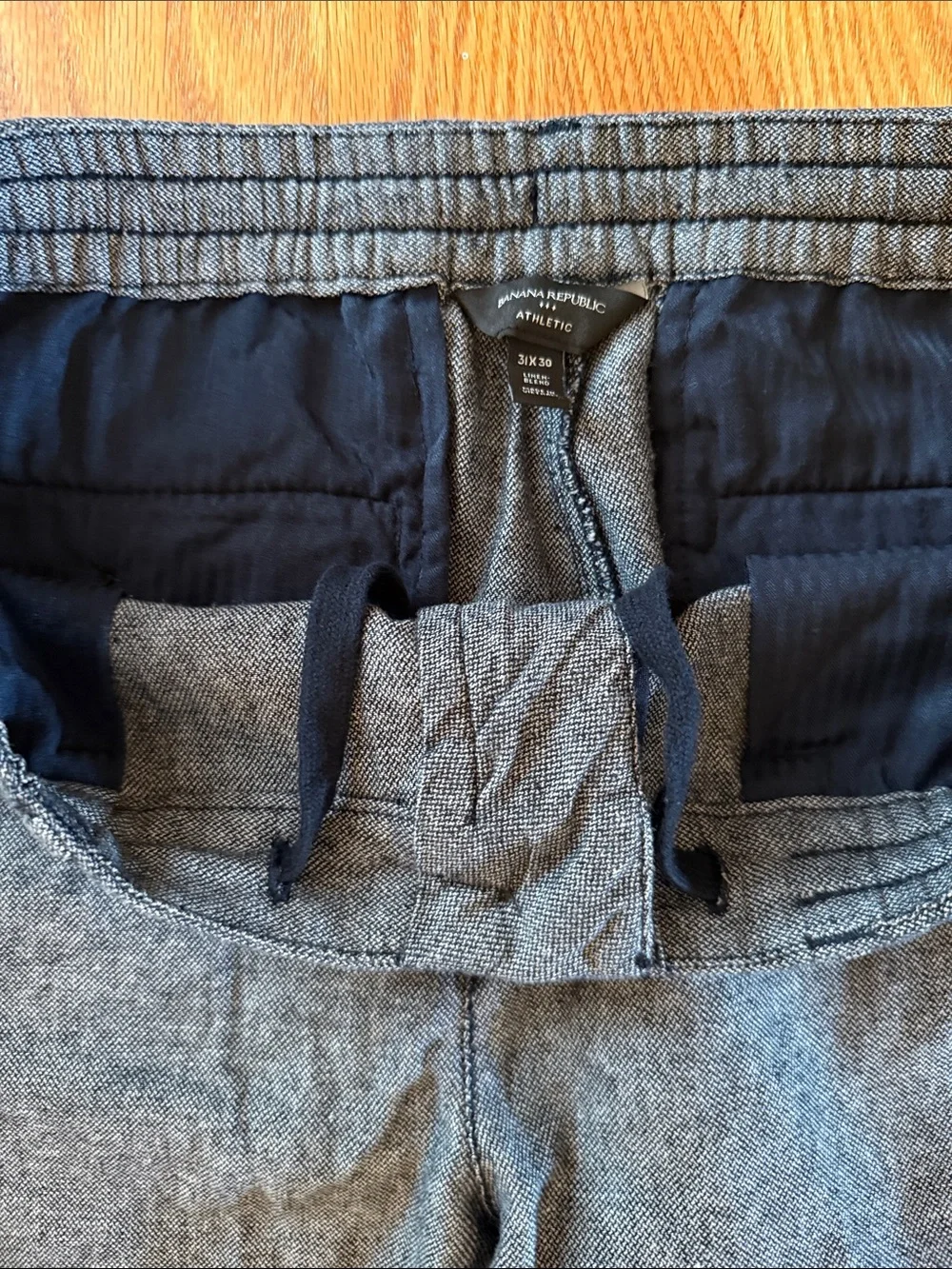 Banana Republic Navy and White Athletic Linen and Cotton Blend Casual Pants